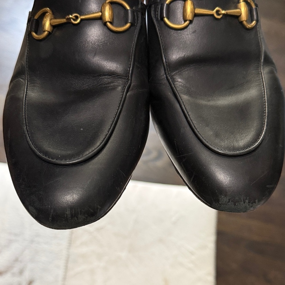 Gucci Black Leather Mules with Gold Detail - Picture 3 of 4